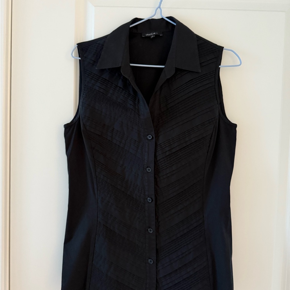 Vintage Lafayette 148 New York Tori Sleeveless Blouse Black Button-Up Top
